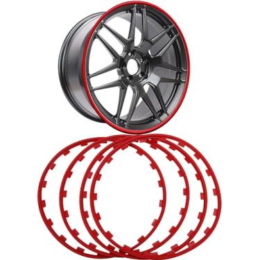 Imagem de Salagt Aros de roda de veículo de carro para Austin, anel protetor de quatro peças, decoração de proteção de pneu, protetores de aro de liga (cor: vermelho, tamanho: 45,7 cm)