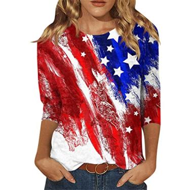 Imagem de Camisetas femininas 4th of July 4th of July Shirts Star Stripes 3/4 Sleeve American Flag Shirt Summer Fashion 2024, 2 - azul, G