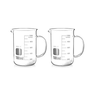 Imagem de QWORK Caneca de copo com alça de 1000 ml, copo medidor de vidro borossilicato, pacote com 2