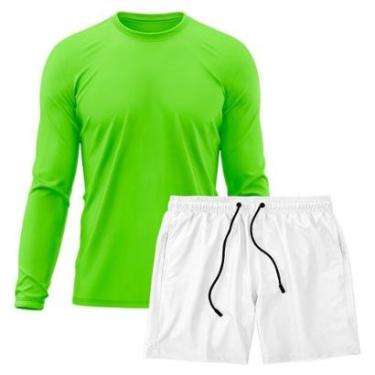 Imagem de Kit Short Praia Academia Passeio Treino Branco + Manga Longa Masculina Segunda Pele Dry-Masculino