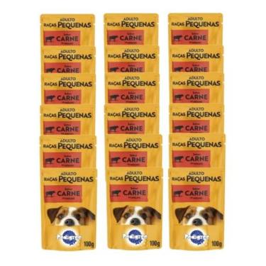 Imagem de Ração Úmida Cães Raças Pequenas Carne Sachê 18x100g Pedigree
