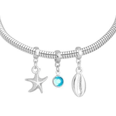Imagem de Pulseira Praia Berloque Banhado a Prata 925 - Work Semijoias, 20 cm (p