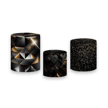 Imagem de Trio de Capas de Cilindro - Efeito Geométricas Preto com Dourado 021 -