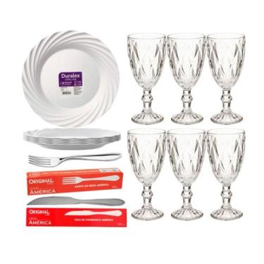 Imagem de Aparelho De Jantar 24 Peças Luxo Jasmim Jogo De Pratos Talheres E Taça