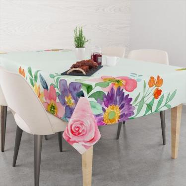 Imagem de Toalha De Mesa Retangular 6 Lugares Tecido Oxford Verde Claro Flores C