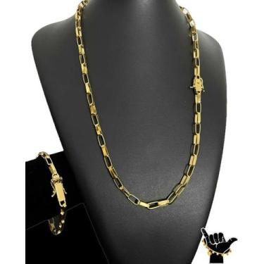 Imagem de Corrente Tijolinho 6mm + Pulseira - Banhado a Ouro - Tojoia18K