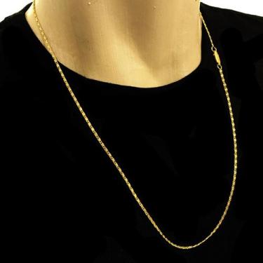 Imagem de Cordão Piastrine Longa 2mm Corrente Masculina Banhada Ouro - Azmar Sem