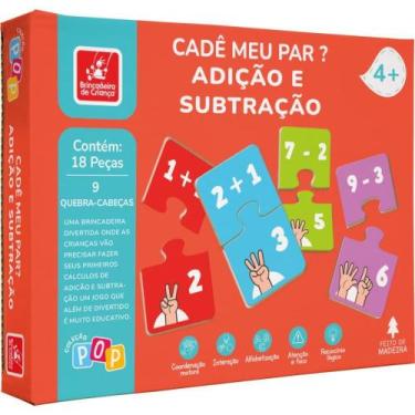 Imagem de QUEBRA-CABEÇA Madeira Cadê Meu PAR Adição e Subtração 18 Peças - Brinc