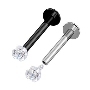 Imagem de 2 peças de aço preto bio top 16 g labret piercing joias piercing joias Monroe Tragus cartilagem lábio 2,5 mm bola mais opções, Aço inoxidável, Sem Pedra Preciosa