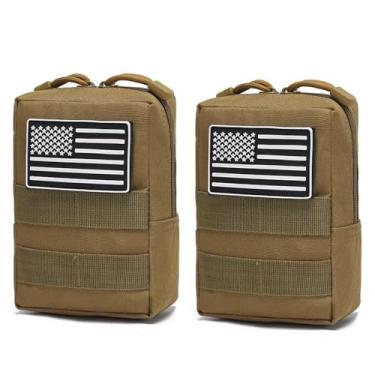 Imagem de GAZJYUSP Pacote com 2 bolsas Molle - colete coldre para celular bolsa de cinto bolsa de cintura bolsa de acessórios EDC Molle bolsa pequena utilitária com emblema de bandeira tático compacto