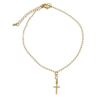 Imagem de Tornozeleira de Cruz e Strass Folheada em Ouro 18K SoftJoias 