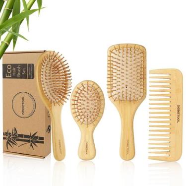 Imagem de Conjunto de Escovas de Cabelo de Bambu Natural DEBETOOL - Pente de Mad
