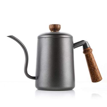 Imagem de Pote de café com bico de pescoço de ganso longo, chaleira de aço inoxidável com cabo de madeira 600 ml