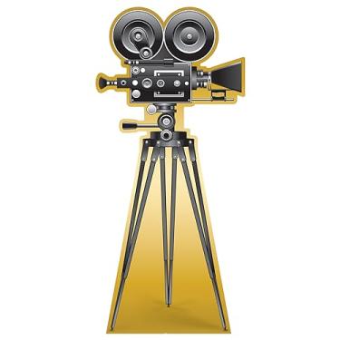 Imagem de Beistle 1,82 m x 83,8 cm papelão ondulado tapete vermelho câmera de cinema em pé tema de Hollywood decorações de formatura prêmios noite cabine de fotos pano de fundo, cavalete incluído, feito nos EUA desde 1900, ouro/preto