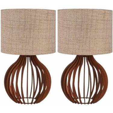 Imagem de Kit 2 Abajur Luminária Em Mdf Bivolt Criado Mesa Quarto Sala - temshop