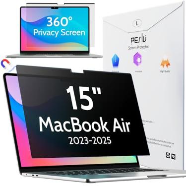 Imagem de Peslv Tela magnética de privacidade de 360° para Macbook Air de 15 polegadas (2023-2024, M2, M3), protetor de luz azul fosco removível, filtro de segurança privada de 4 vias para laptop Mac de 15,3