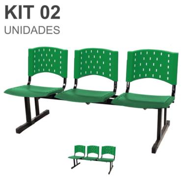 Imagem de Kit 02 Cadeiras longarinas plásticas 03 Lugares - Cor verde - realplast - 23072