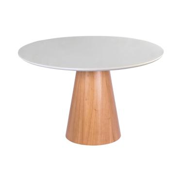 Imagem de Mesa de Jantar Cone Redonda 107 cm - Lâmina de Madeira Cinamomo e Laca Branca com Vidro