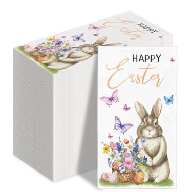 Imagem de 100 guardanapos de Páscoa feliz papel descartável de Páscoa guardanapos decorativos para convidados, toalha de mão de flor de coelho da Páscoa em aquarela para decoração de mesa festa almoço jantar