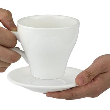 Imagem de EIKS Caneca de café de cerâmica com pires e colher para servir chá de café latte cappuccino, tamanho da caneca 350 ml