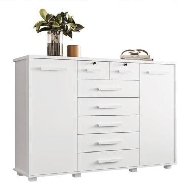Imagem de Cômoda Fontana 2 Portas E 7 Gavetas Branco Fosco - Móveis Albatroz Branco Fosco