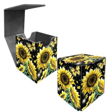 Imagem de DIGTIALL Card Deck Box Trading Cards with Strong Magnet Sunflower Butterfly Theme Commander Storage Magic Premium Card Case for TCG CCG Magic Cards