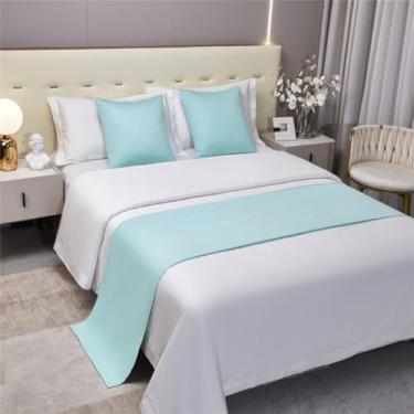 Imagem de Cachecol para cama de hotel, colcha, luxuoso, decorativo, sedoso, macio, para os pés da cama, protetor de cama de cor sólida, cobertor de cama para cama de solteiro, queen size, azul | Casal/Casal
