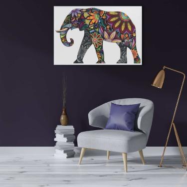 Imagem de Quadro Elefante Em Flores 60x40 Cm Tecido Canvas