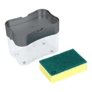 Imagem de Dispenser 2 em 1 para Detergente com Suporte para Esponja, Dosador Manual com Reservatório Transparente, Preto