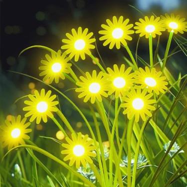 Imagem de L LAMPOP Luzes solares externas (pacote com 2, 12 LEDs), iluminação solar de jardim, decorações ao ar livre, margarida para decoração de festa de varanda de quintal, presentes exclusivos (branco