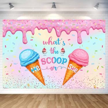 Imagem de Pano de fundo revelador de gênero de sorvete azul e rosa de 1,8 x 1,8 m - O que é a colher de fundo para fotografia, decoração de festa, decoração de bolo, decoração de mesa neutra para chá
