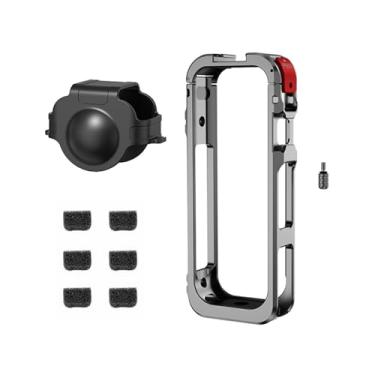 Imagem de SZZCNOX Moldura de metal para gaiola de coelho com tampa de lente de silicone para câmera de ação Insta360 X5, capa protetora de alumínio compatível com acessórios de câmera esportiva panorâmica