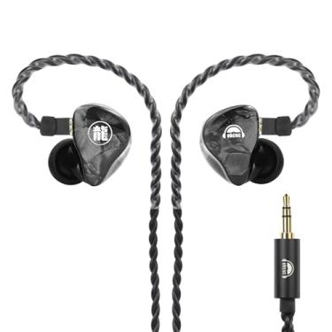 Imagem de okcsc Fones de ouvido HiFi de alta fidelidade, driver dinâmico de ímã duplo de 10,2 mm, cabo destacável de 0,78 mm, acabamento em escala de dragão preto-prata, sensibilidade de 106 dB, baixa distorção