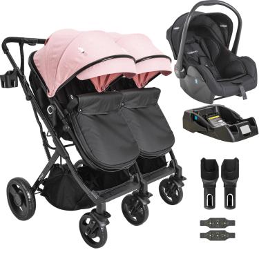 Imagem de Carrinho Kiddo para Gemeos com Bebe Conforto Base Vox II Rosa