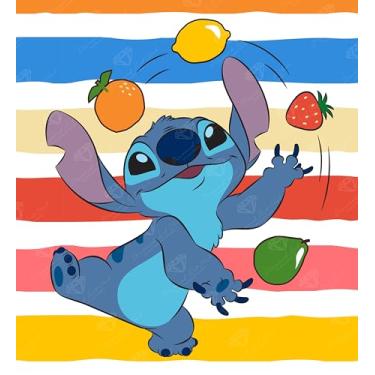 Imagem de DIAMOND ART CLUB Kit de pintura de diamante Stitch's Juggling Act, artesanato DIY divertido para adultos, tela de arte de diamante redondo para iniciantes, 22,8 cm x 25 cm (9" x 10" (22,8 cm x 25 cm)