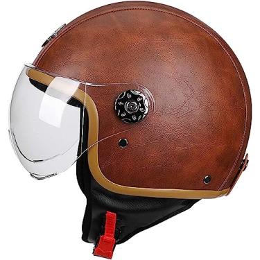 Imagem de Capacetes Retro Motorcycle Half Com Óculos, Capacete De Rosto Aberto 3/4 Couro Capacete Oldtimer Jet Estilo Germ Scooter Cruiser Chopper Capacete Ti-collision Certificado Ece, C, XL(60-62cm)