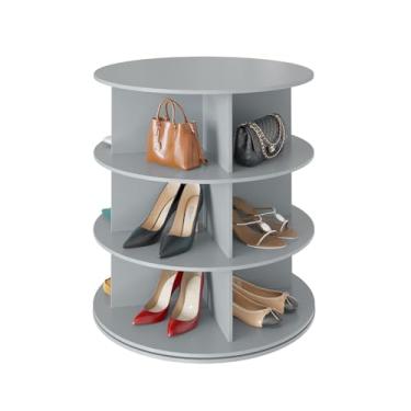 Imagem de SpaceAid Sapateira giratória de 3 níveis, suporte giratório para sapatos Susan, suporte giratório 360 para sapatos, carrossel redondo, bolsa de mão vertical, organização de armário de sapatos (cinza
