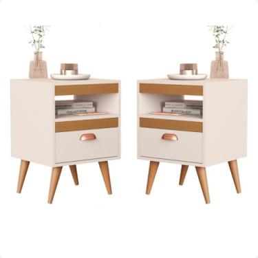 Imagem de Kit 2 Mesa De Cabeceira 1 Gaveta Para Quarto Retrô Pés Com Nicho