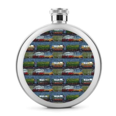 Imagem de Cantil de aço inoxidável, impressão de carros de trem, frasco de metal, clássico, cantil, garrafa de viagem, garrafa de licor portátil