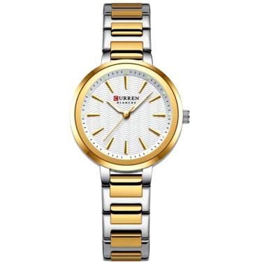 Imagem de Relógio Feminino Minimalista Dial Quartzo Design Fino à Prova D´agua Branco Dourado