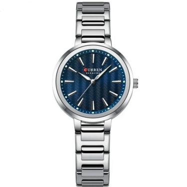 Imagem de Relógio Feminino Minimalista Dial Quartzo Design Fino à Prova D´agua Azul Prata