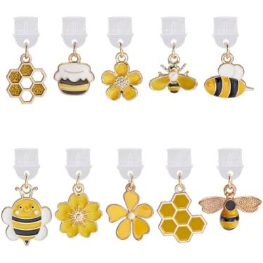 Imagem de SUNNYCLUE 1 caixa, 10 peças, pingentes de plugue de poeira, capas de porta de carregamento, protetor tipo C, amuletos de telefone abelha, abelha, plástico, plugues à prova de poeira para telefones
