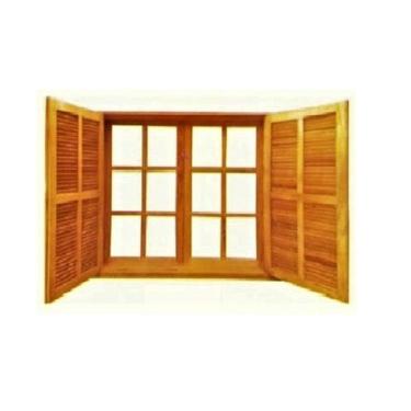 Imagem de Janela de Abrir Vidro e Veneziana - Madeira Maciça - Angelim