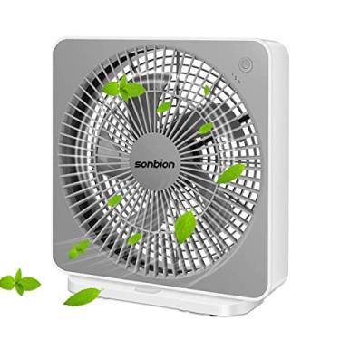 Imagem de SONBION Ventilador de caixa pequena, ventilador de janela de 25 cm com fluxo de ar forte de 3 velocidades, adaptador CC ventilador de mesa quadrado para quarto, sala de estar, escritório, apartamento