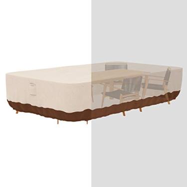 Imagem de Conjunto de jantar Tuyeho para ambientes externos 228,6 x 152,4 x 71,1 cm, 600D capa para móveis de pátio resistente, grande, impermeável e resistente ao clima para sua mesa de jantar e cadeiras (bege e marrom)