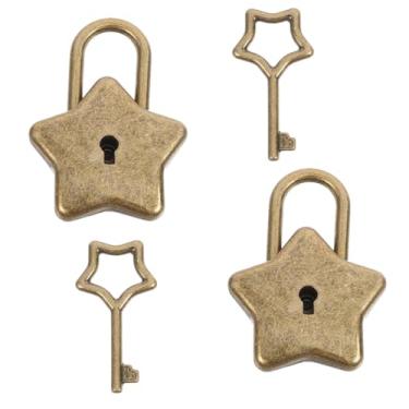 Imagem de Pacote com 2 mini cadeado fofo em forma de estrela com chave para caixa de joias, bolsa, armário, baú do tesouro, bagagem, caixa de cartas, diário (Bronze)