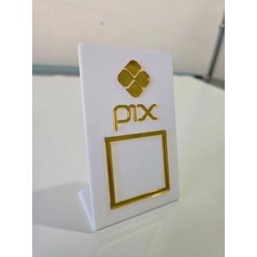 Imagem de Placa de Pix Acrílica com Detalhes Dourado ou Prateado Espelhado – Espaço para QR Code (Branco com Dourado)