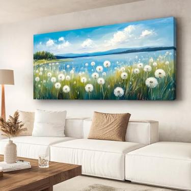 Imagem de Decoração de pintura a óleo de paisagem mural dente-de-leão à beira do lago grande decoração de parede pintura moderna moldura interna de madeira impressão de fotos em tela de alta resolução sala de