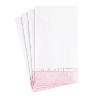 Imagem de Caspari Linen Border Toalha de Banho Disposable Papel Guest Towel em Rosa Pétala - Pacote com 15
