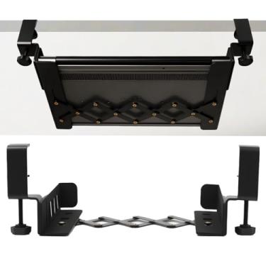 Imagem de LUKETURE Suporte para laptop embaixo da mesa, suporte de prateleira embaixo da mesa, suporte de metal para laptop com almofadas antiarranhões, bandeja de armazenamento de computador para Mac mini